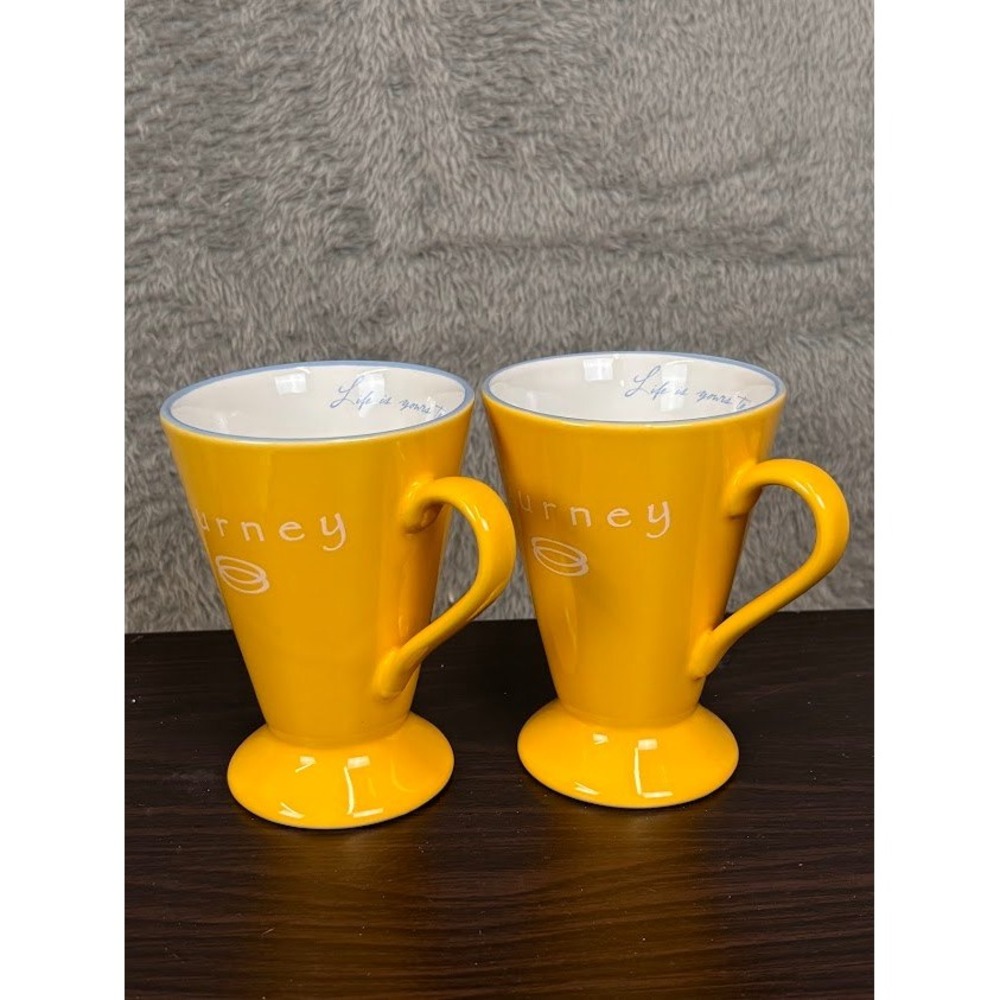 Mary Kay Journey Yellow Footed Mugs Set of 2 Ceramic Life is Yours to Explore